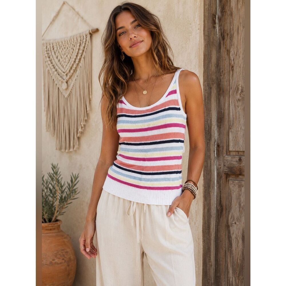 cupcakes & cashmere Colorful Striped Tank Top
